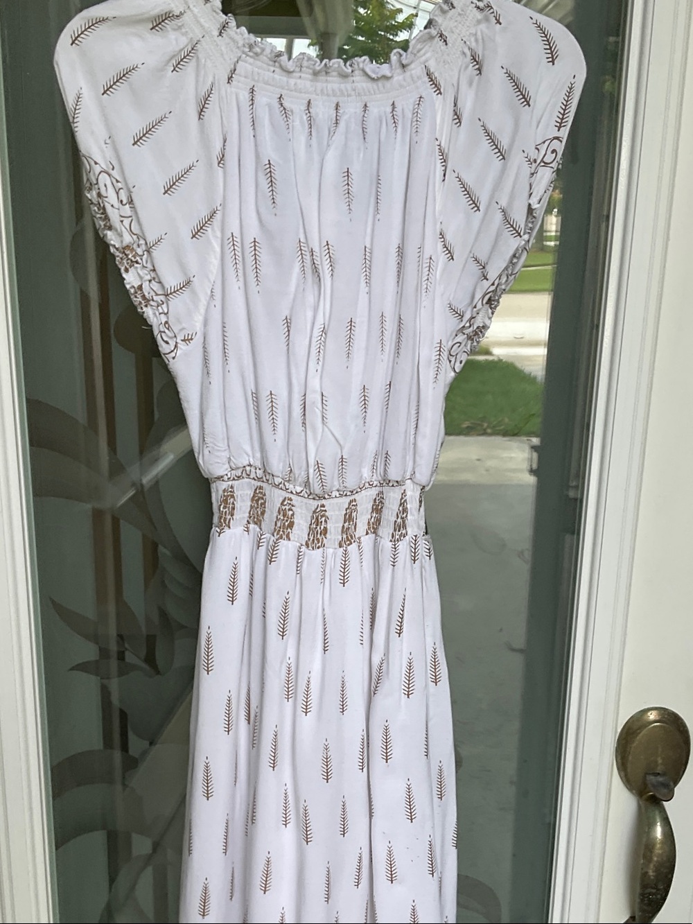 White Maxi Dress with Metallic Gold Accents - Picture 4 of 5